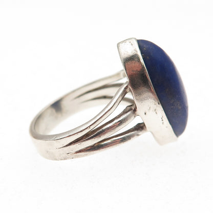 925 Sterling Silver Vintage Real Lapis Modernist Ring Size 6.5