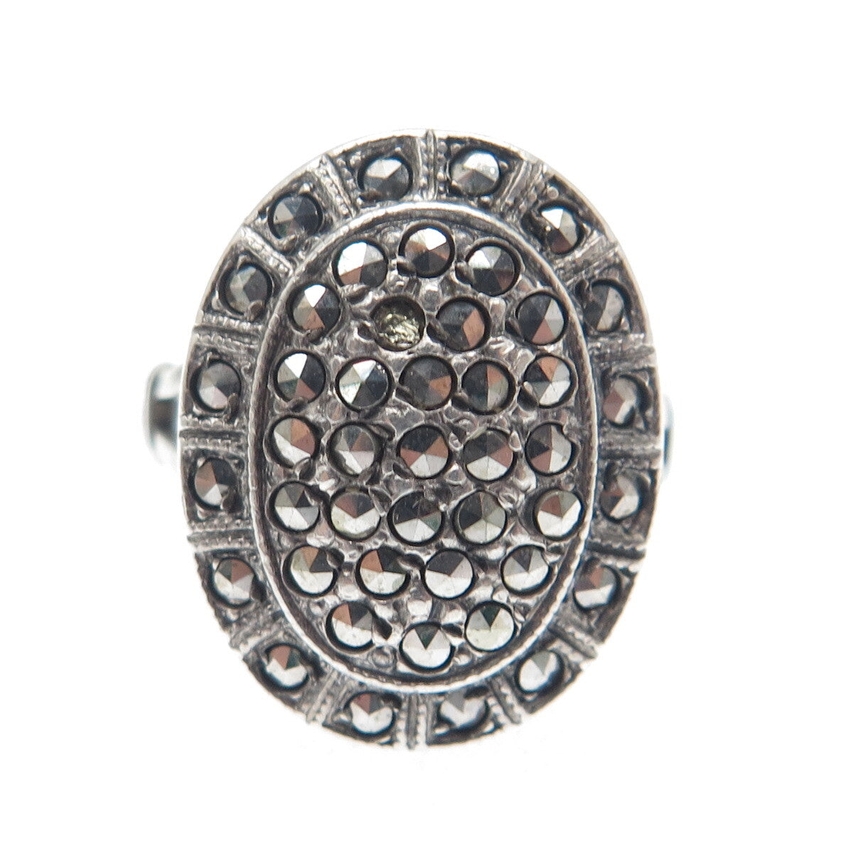 THEDA 925 Sterling Silver Antique Marcasite Ring Size 6.5 (missing 1 stone)