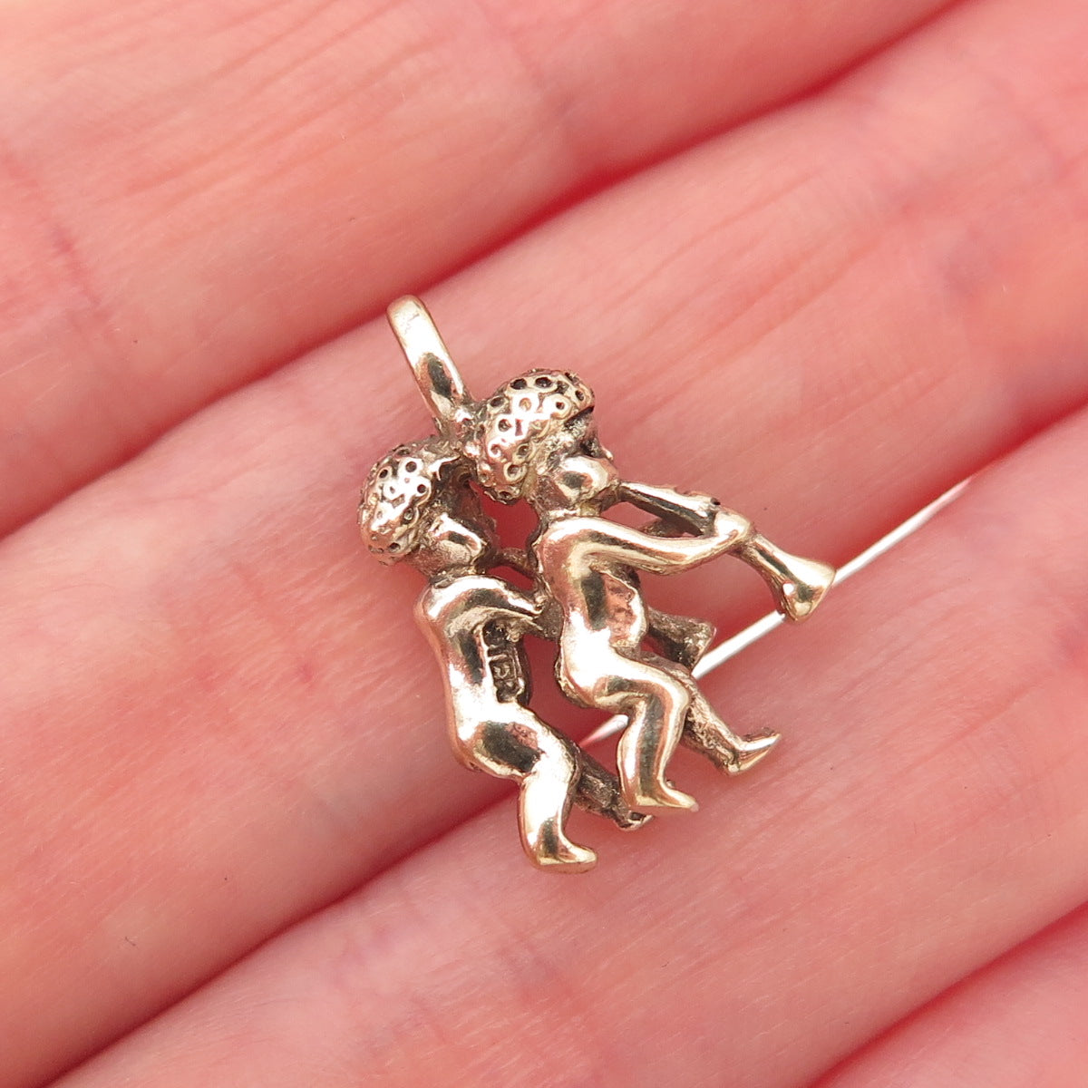 925 Sterling Silver Gold Plated Antique Art Deco Gemini 3D Charm Pendant