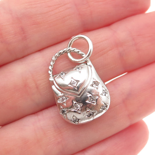 925 Sterling Silver Round-Cut C Z Ladies Purse Charm Pendant