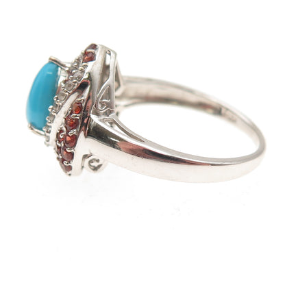 Chuck Clemency 925 Sterling Silver Real Turquoise Garnet Topaz Ring Size 9.25