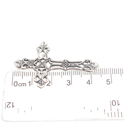 925 Sterling Silver Vintage Fleur de Lis Cross Oxidized Slide Pendant