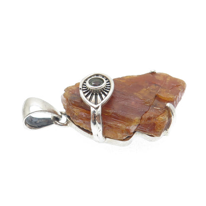 925 Sterling Silver Vintage Real Calcite & Peridot Evil's Eye Charm Pendant