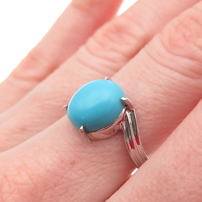 925 Sterling Silver Real Cabochon Turquoise Bypass Ring Size 7.25