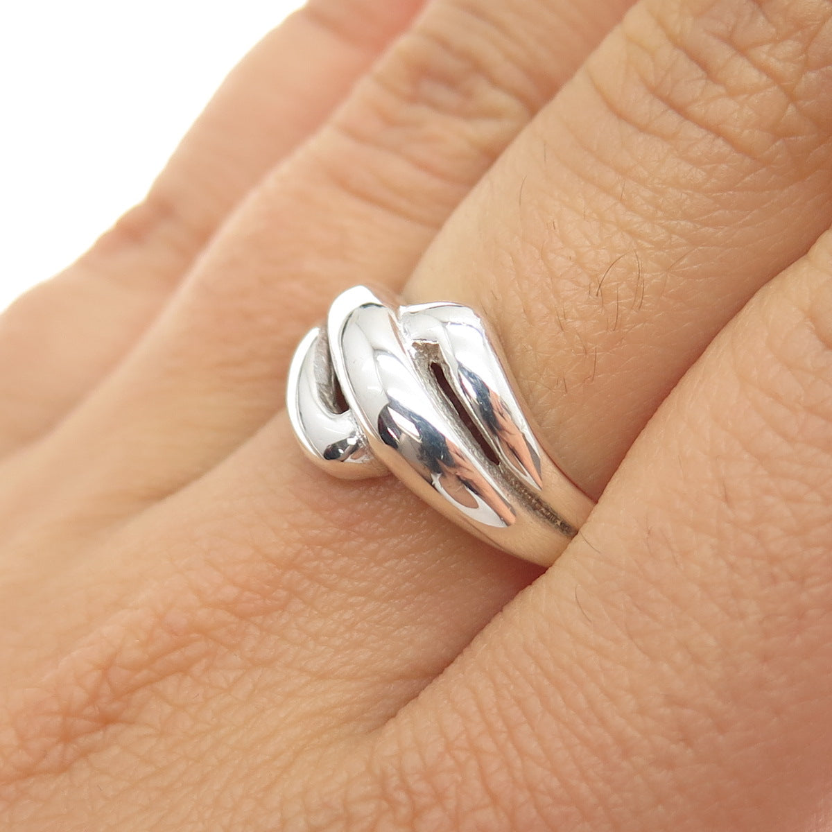 925 Sterling Silver Vintage Modernist Bypass Ring Size 7.5