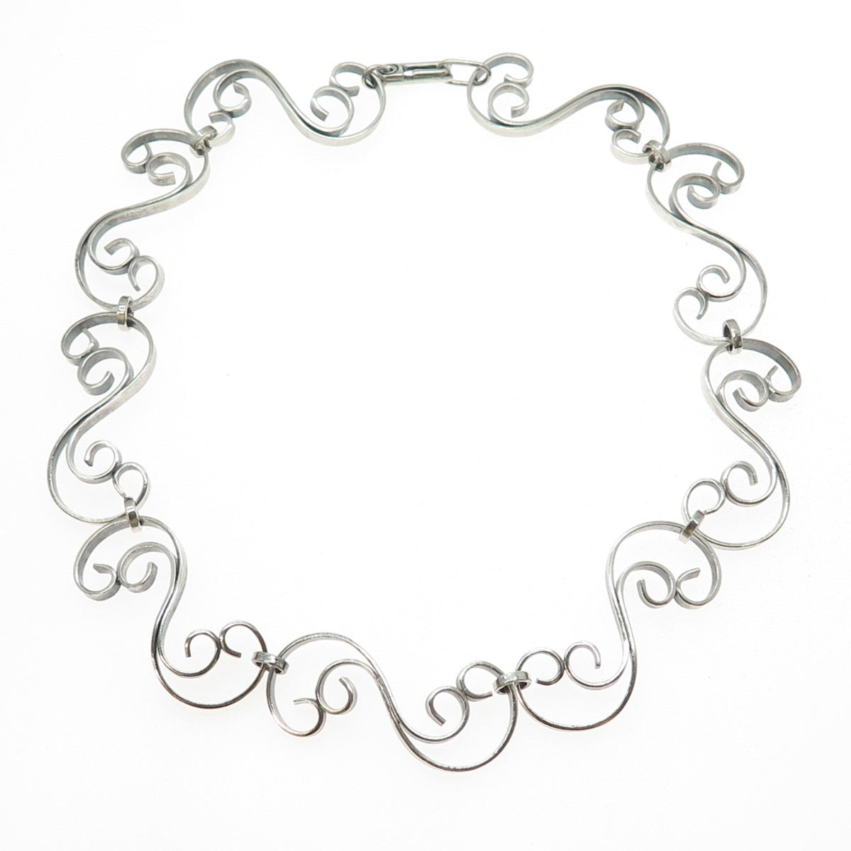 925 Sterling Silver Vintage Swirl Chain Choker Necklace 14"