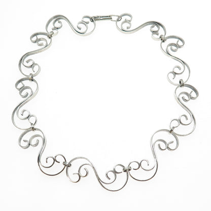 925 Sterling Silver Vintage Swirl Chain Choker Necklace 14"