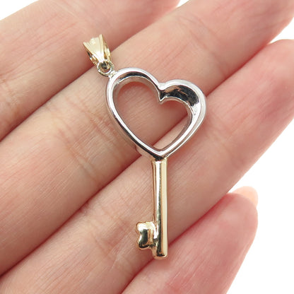 14K Yellow & White Gold Heart Key Charm Pendant