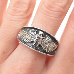 Ted Ott 925 Sterling Silver Vintage Eagle Oxidized Ring Size 11
