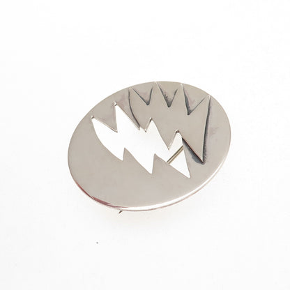 925 Sterling Silver Vintage Modernist Thunderbolt Pin Brooch
