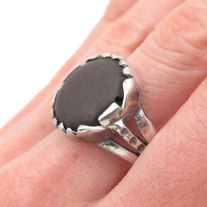 925 Sterling Silver Vintage Real Shungite Modernist Oxidized Ring Size 10.5