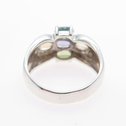 PRANDA 925 Sterling Silver Vintage Topaz Citrine Amethyst Peridot Ring Size 9.75
