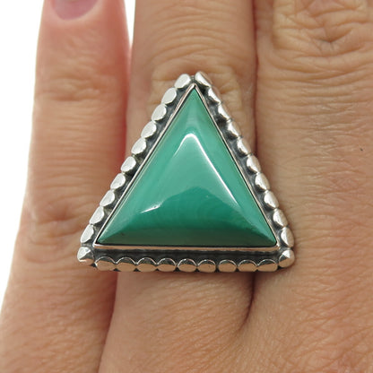925 Sterling Silver Vintage Real Malachite Triangle Ring Size 6.5