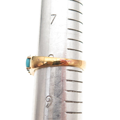 925 Sterling Silver Gold Plated Real Amber Turquoise White Topaz Ring Size 8.25