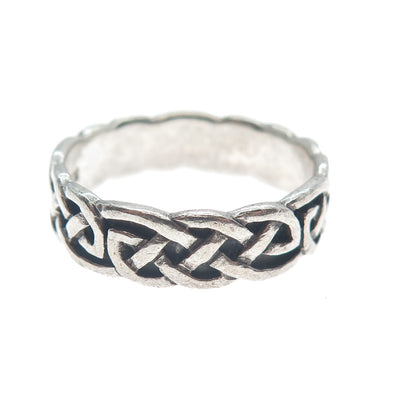 925 Sterling Silver Vintage Celtic Knot Oxidized Band Ring Size 8.5