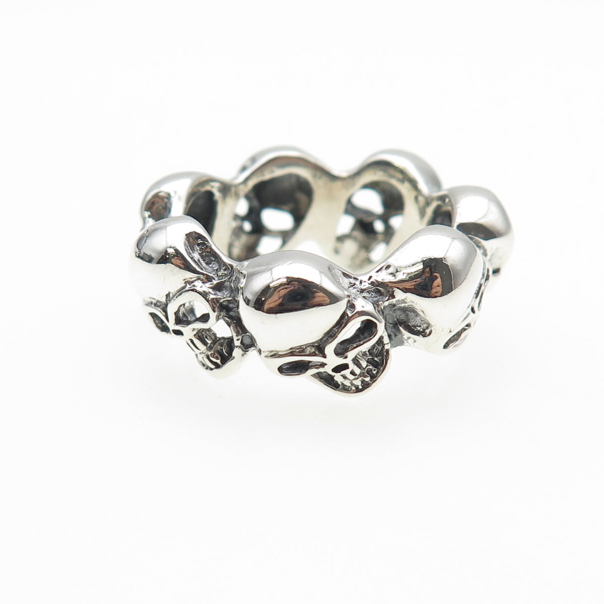 925 Sterling Silver Vintage Skull Oxidized Biker Ring Size 8.75