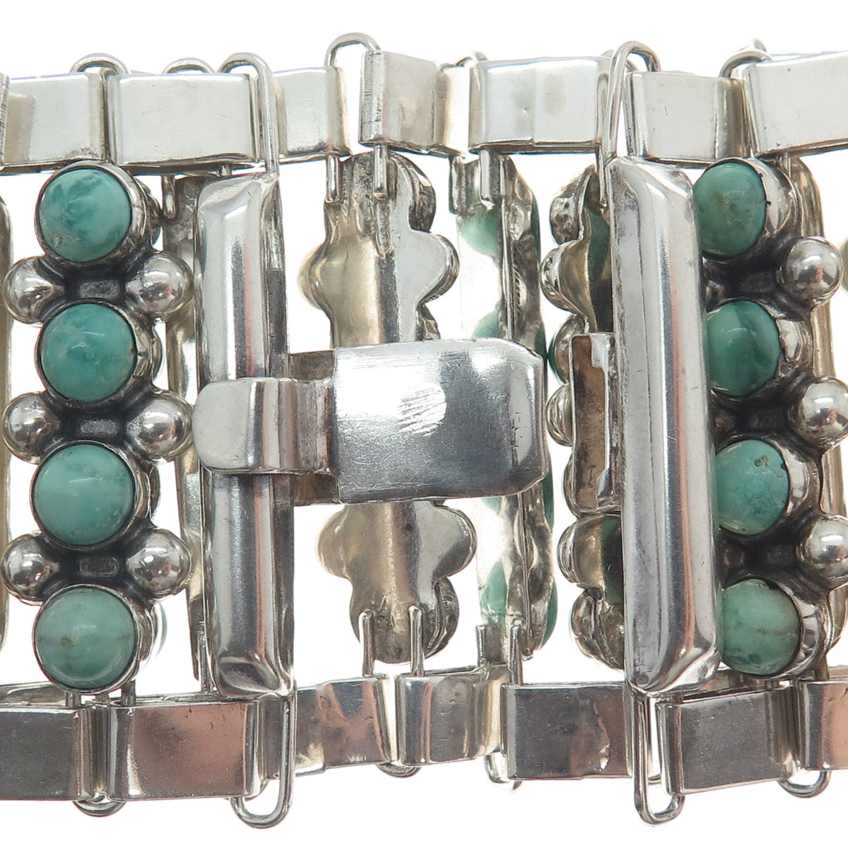 925 Sterling Vintage Mexico Royston Turquoise Snake Eye Heavy Bracelet 7.5"
