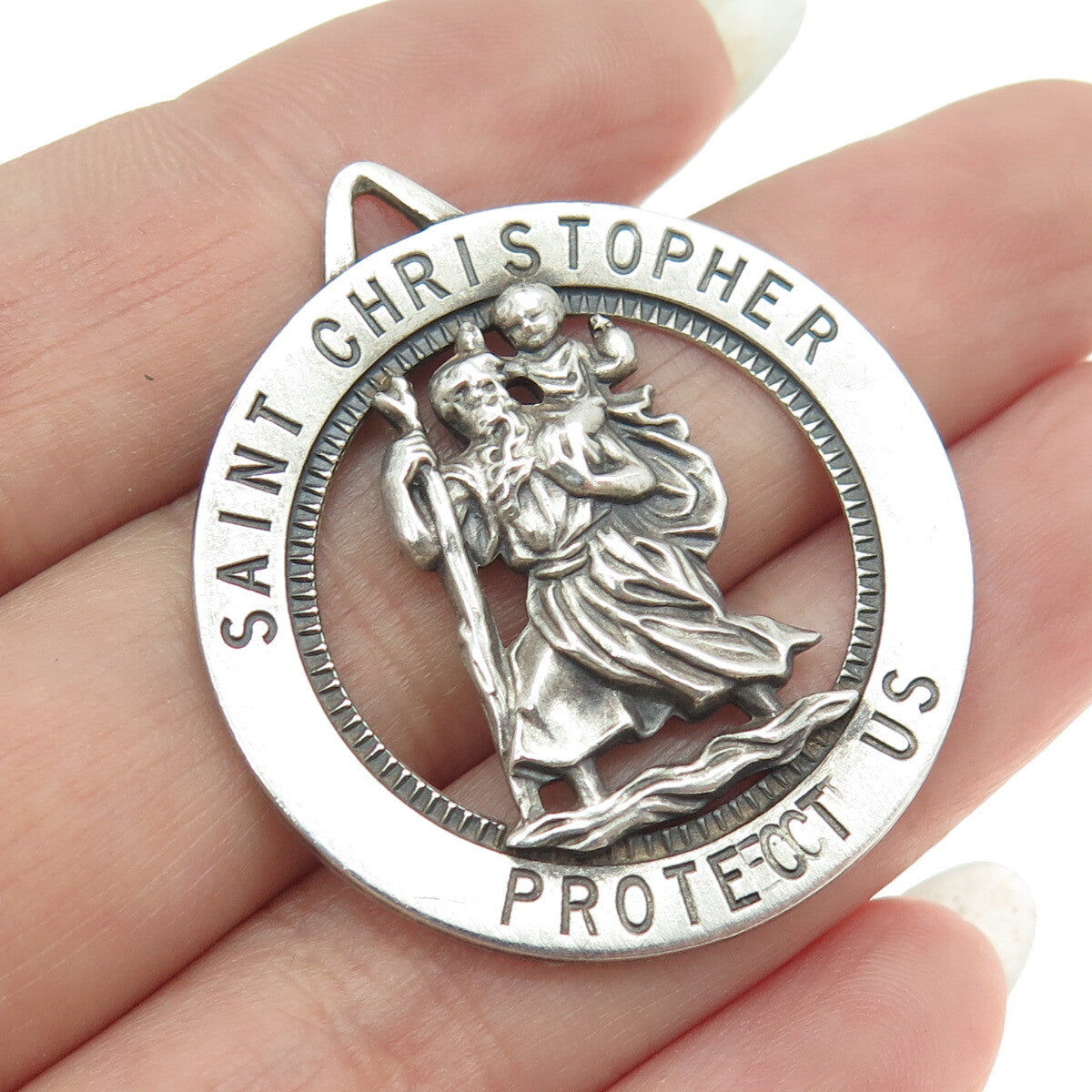 925 Sterling Silver Antique Art Deco St. Christopher Religious Pendant