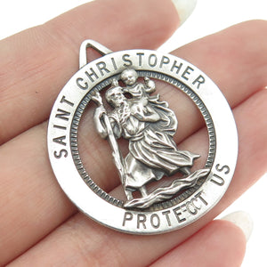 925 Sterling Silver Antique Art Deco St. Christopher Religious Pendant