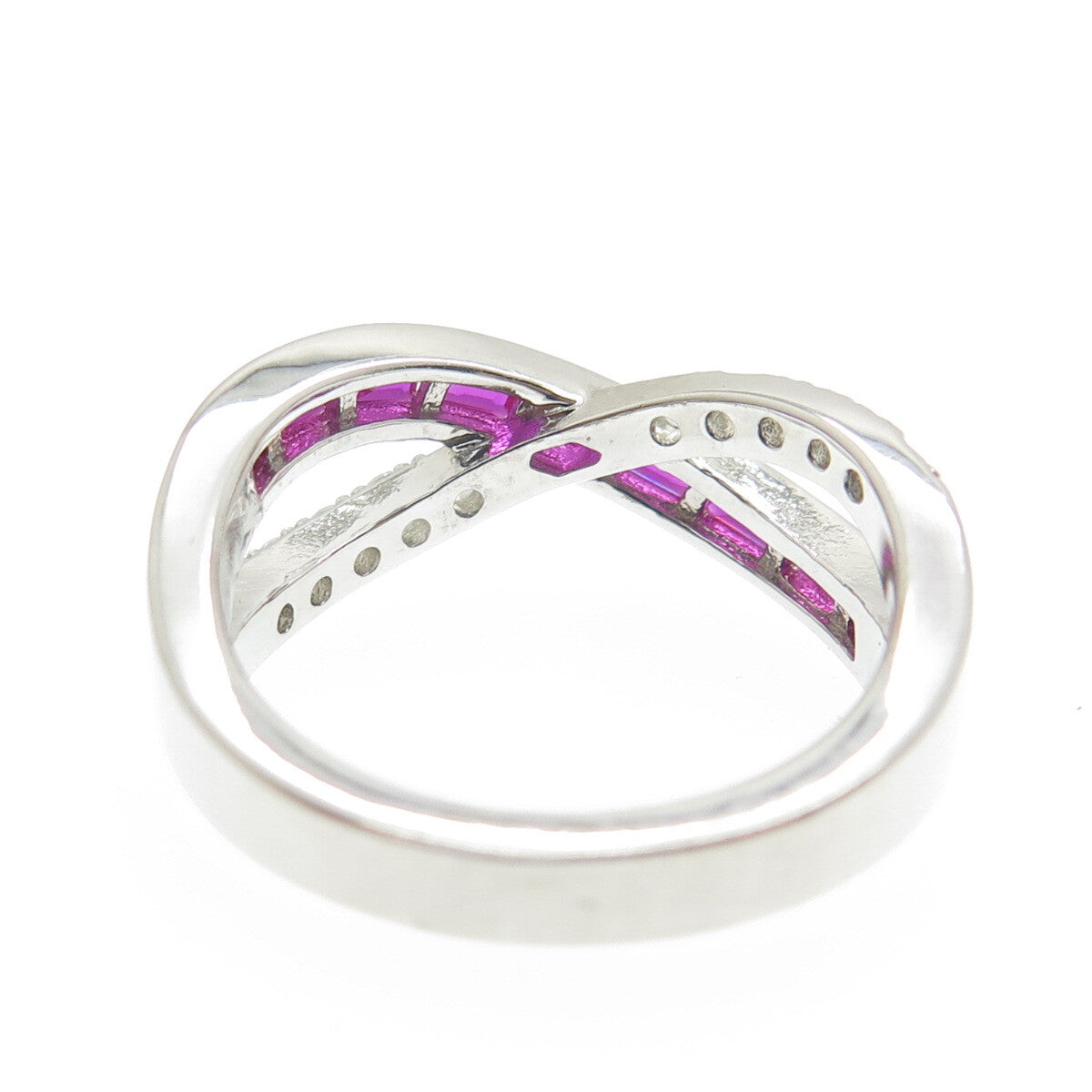 DSMK 925 Sterling Silver Lab-Created Ruby & C Z Cluster Infinity Ring Size 7.25