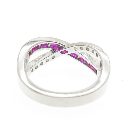 DSMK 925 Sterling Silver Lab-Created Ruby & C Z Cluster Infinity Ring Size 7.25