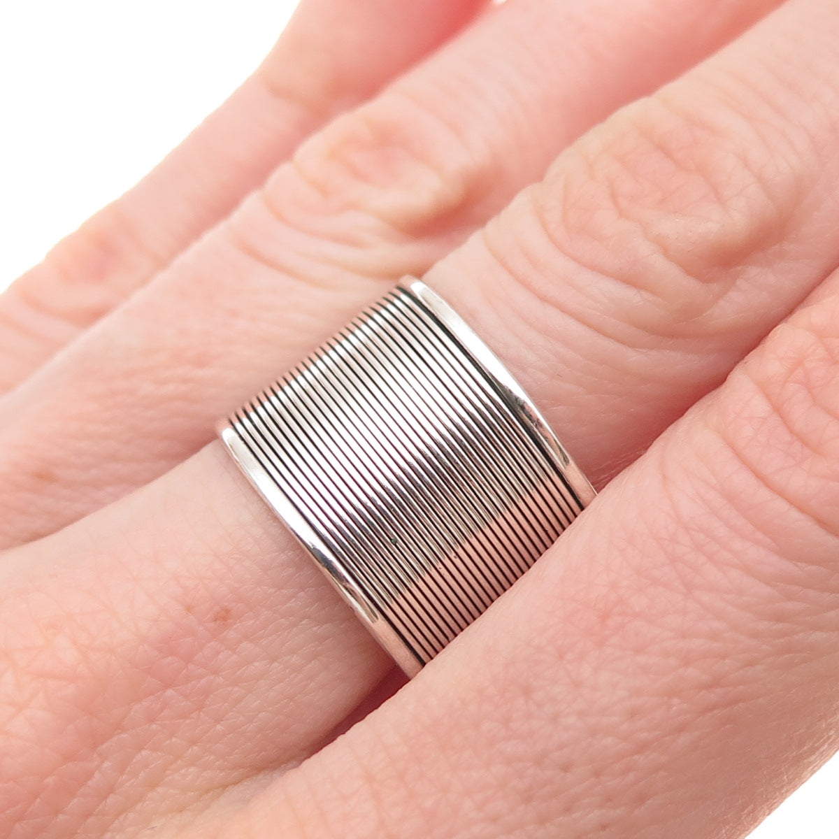 925 Sterling Silver Vintage Modernist Oxidized Wide Band Ring Size 9.5