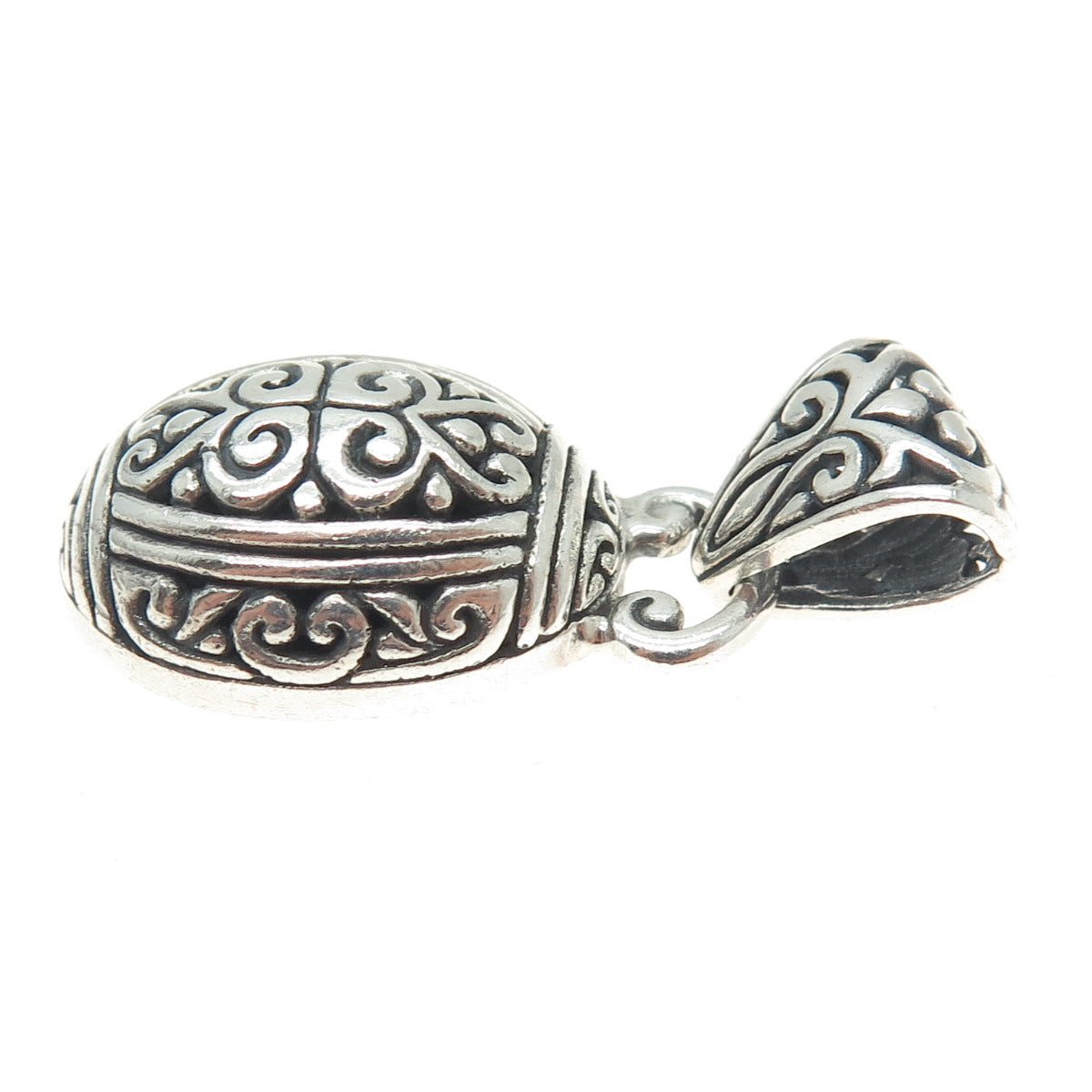 NK SILVER 925 Sterling Vintage Ornate Oval Dome Pendant