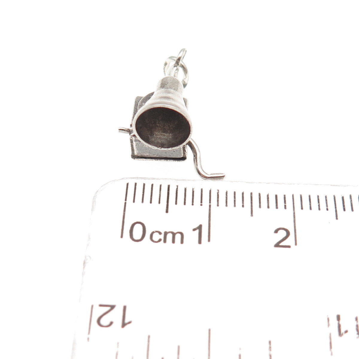 925 Sterling Silver Antique Art Deco Gramophone Oxidized 3D Mini Charm Pendant