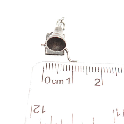 925 Sterling Silver Antique Art Deco Gramophone Oxidized 3D Mini Charm Pendant