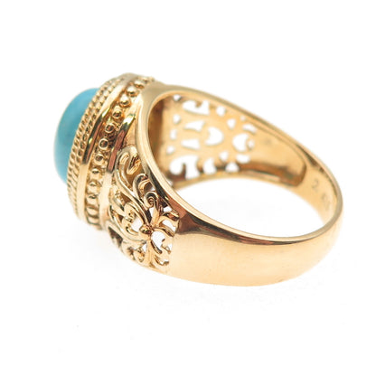 Ross Simons 925 Sterling Silver Gold Plated Real Turquoise Floral Ring Size 9