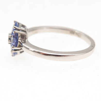 D'Joy 925 Sterling Silver Real Tanzanite Floral Ring Size 8
