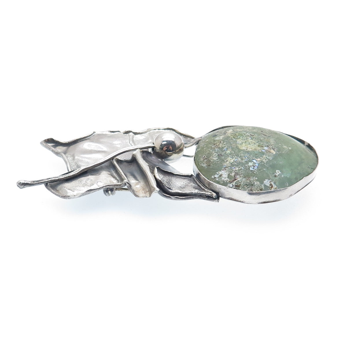 AVI SOFFER 925 Sterling Vintage Roman Glass Modernist Slide Pendant / Pin Brooch