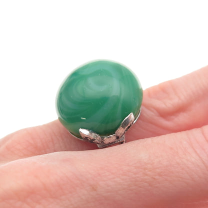 925 Sterling Antique Real Agate & Rhinestone Ring Size 2.5 (missing 1 stone)