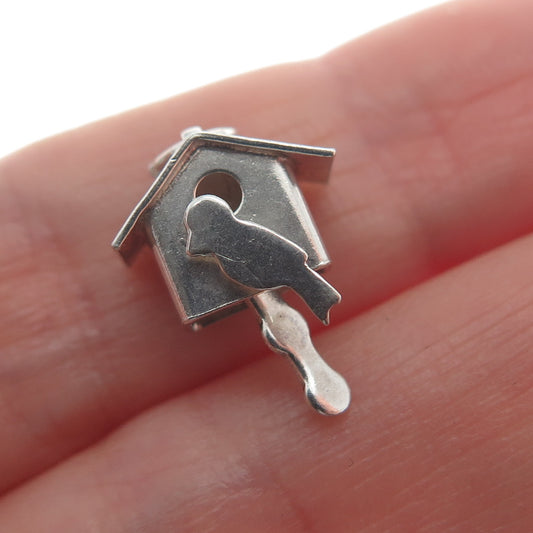 925 Sterling Silver Vintage Mexico Birdhouse Minimalist 3D Charm Pendant