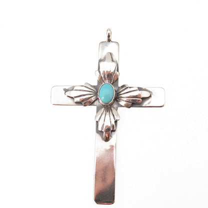 James Shay Navajo Old Pawn 925 Sterling Silver Vintage Turquoise Cross Pendant