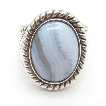 CAROLYN POLLACK Old Pawn 925 Sterling Silver Real Blue Lace Agate Ring Size 8.25