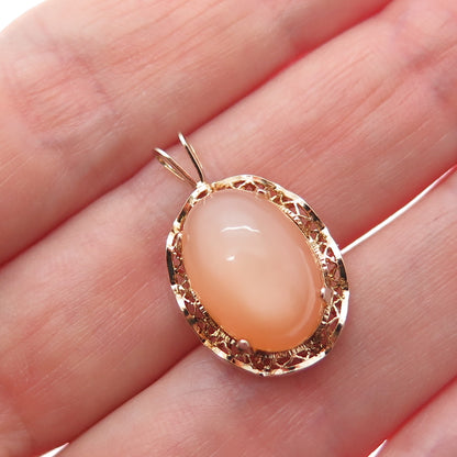 925 Sterling Silver Gold Plated Vintage Optic Fiber Cat's Eye Minimalist Pendant