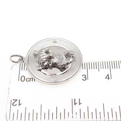 925 Sterling Silver Vintage Blue Rhinestone Kitty Cat Charm Pendant