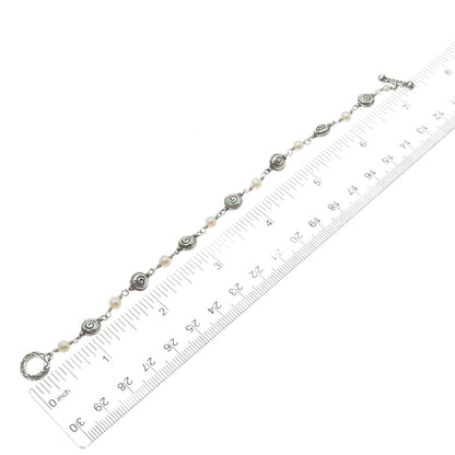 925 Sterling Silver Vintage Real Pearl Spiral Beaded Link Bracelet 6.75"