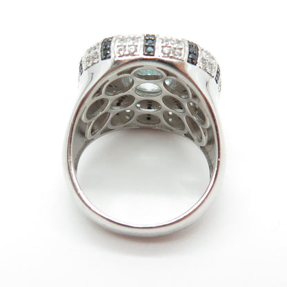 925 Sterling Silver Real Blue & White Topaz Black Spinel Ring Size 8