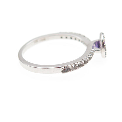 925 Sterling Silver Real Round-Cut Amethyst & White Topaz Ring Size 6.5