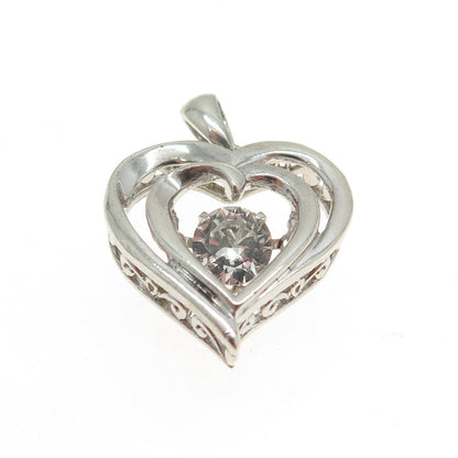 925 Sterling Silver Real White Sapphire Gemstone Double Heart Pendant