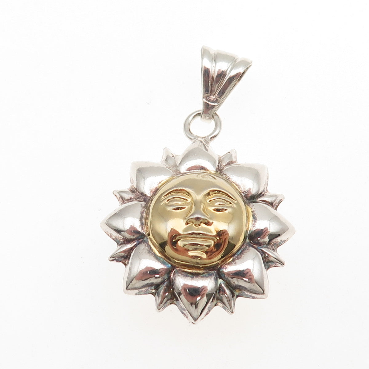 Milor 925 Sterling Silver 2-Tone Vintage Italy Sun Face Dual Sided Charm Pendant