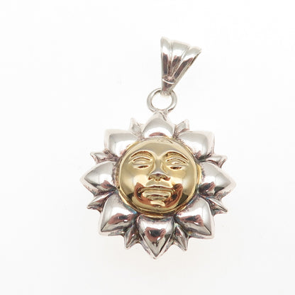 Milor 925 Sterling Silver 2-Tone Vintage Italy Sun Face Dual Sided Charm Pendant