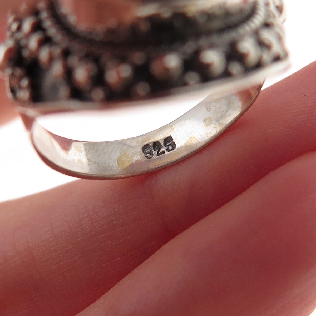 925 Sterling Silver Vintage Real Pearl Modernist Beaded Oxidized Ring Size 9.25
