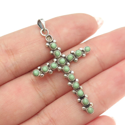 925 Sterling Vintage Mexico Royston Turquoise Cross Pendant (missing 1 stone)