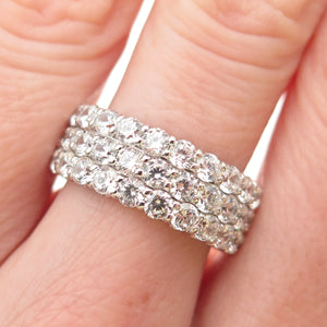 925 Sterling Silver Round-Cut C Z 3-Row Band Ring Size 7.25