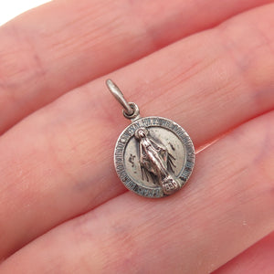 Creed 925 Sterling Silver Vintage St. Mary Miraculous Oxidized Charm Pendant