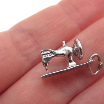 925 Sterling Silver Antique Art Deco Sewing Machine 3D Mini Charm Pendant