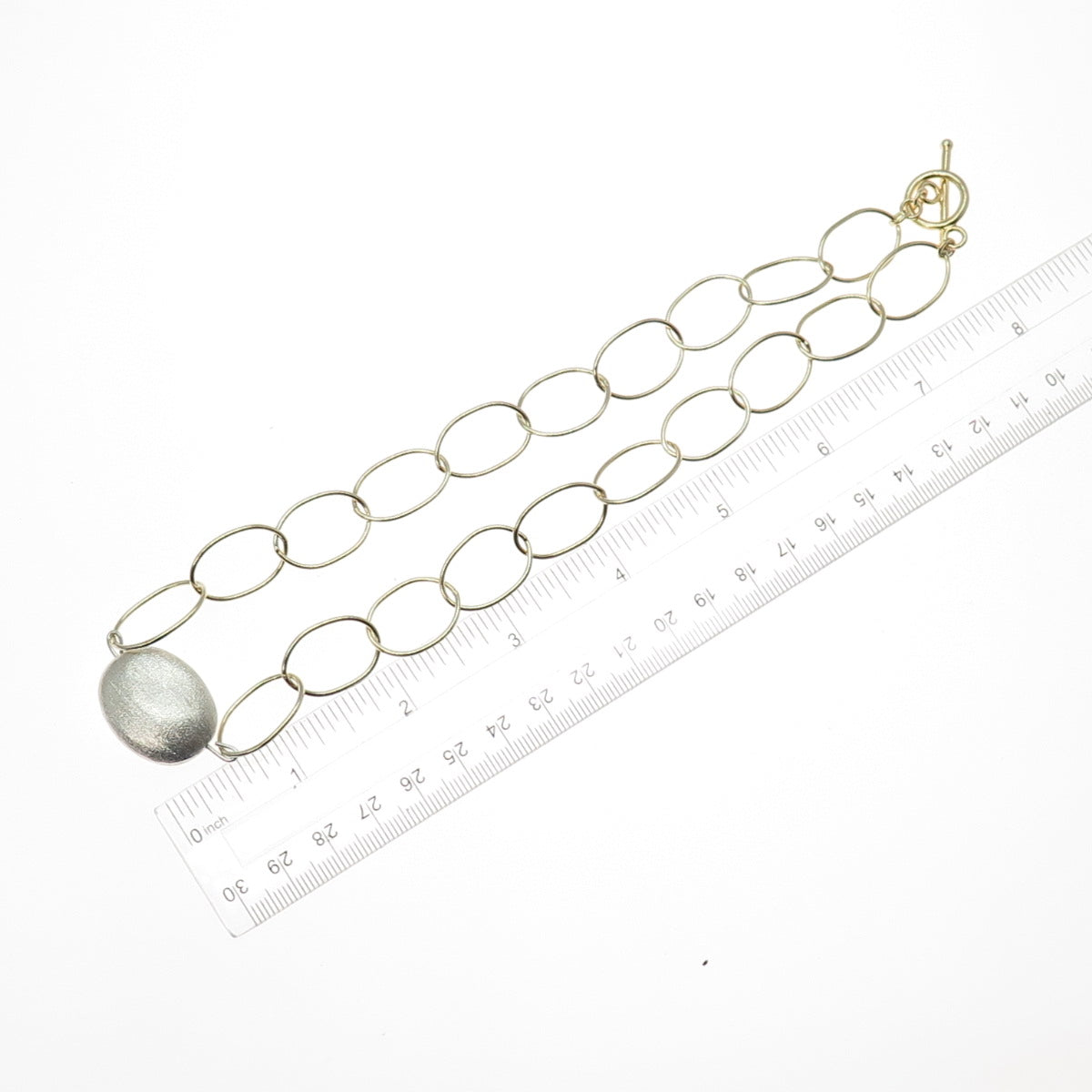 925 Sterling Silver 2-Tone Vintage Modernist Oval Chain Necklace 16"